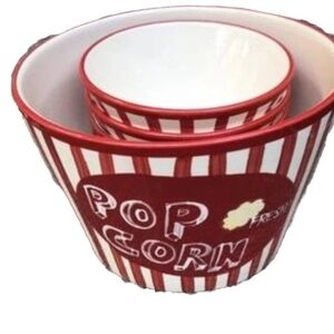 Striped Popcorn Bowl Set Of 5 Ceramic